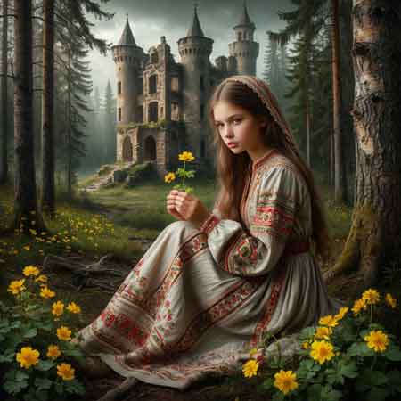 Цветки чистотела в руке у девушки