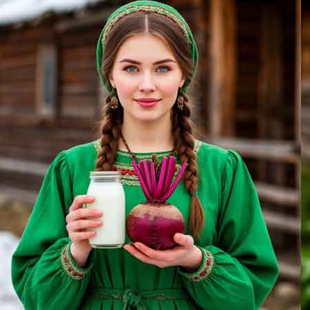 Народная целительница держит в руках свёклу и кефир