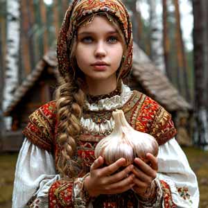 Девочка держит чеснок которым лечат ишемическую болезнь