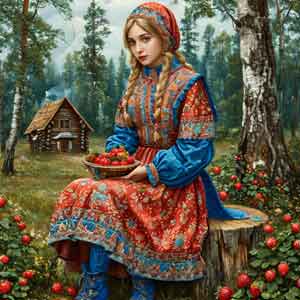 Девушка собрала землянику