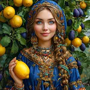 Девушка собирает лимоны