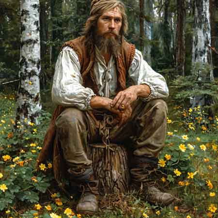 Сидит на полянке в лесу