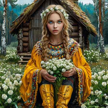 Девушка дерит в руках букет лекарственных трав