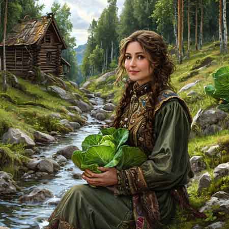 Русская девушка держит в руках капусту