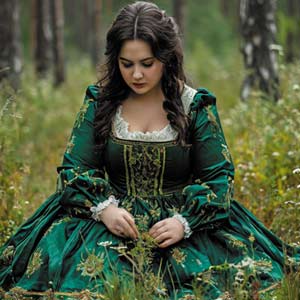 Полная девушка выбирает траву для сброса лишнего веса