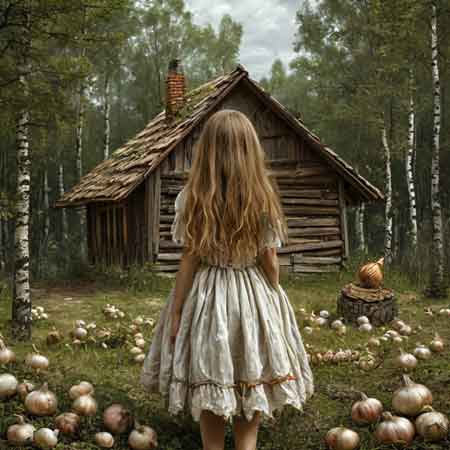 Девочка на поле с чесноком