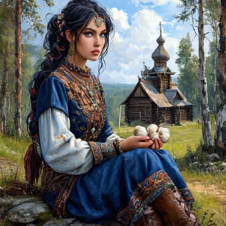 Молодая девушка держит чеснок